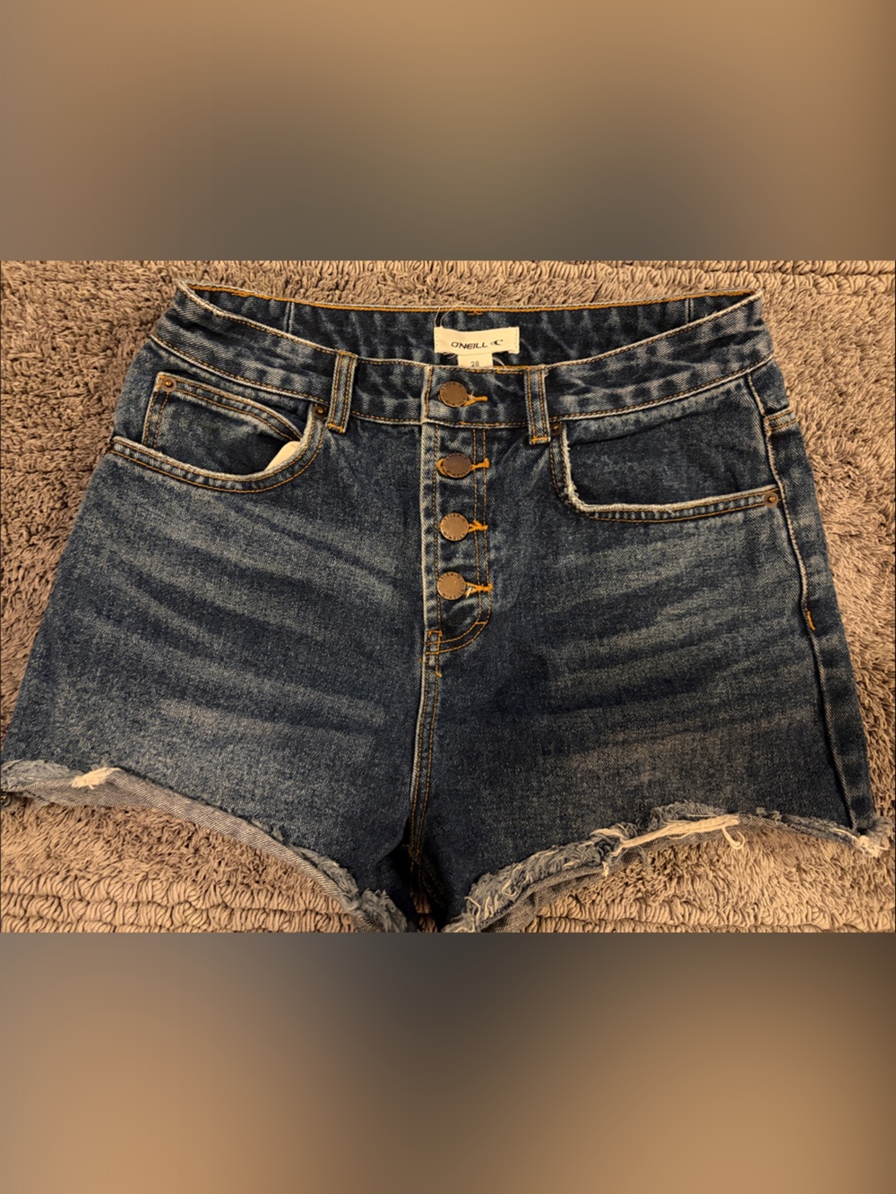 O'Neill Dark Blue High-Rise Button-Fly Denim Shorts